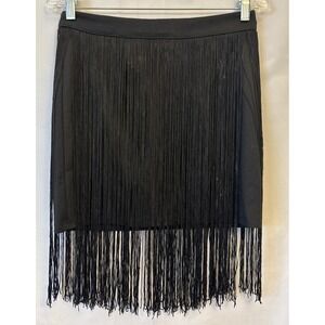 FOREVER 21 BLACK FRINGE MINI SKIRT LG